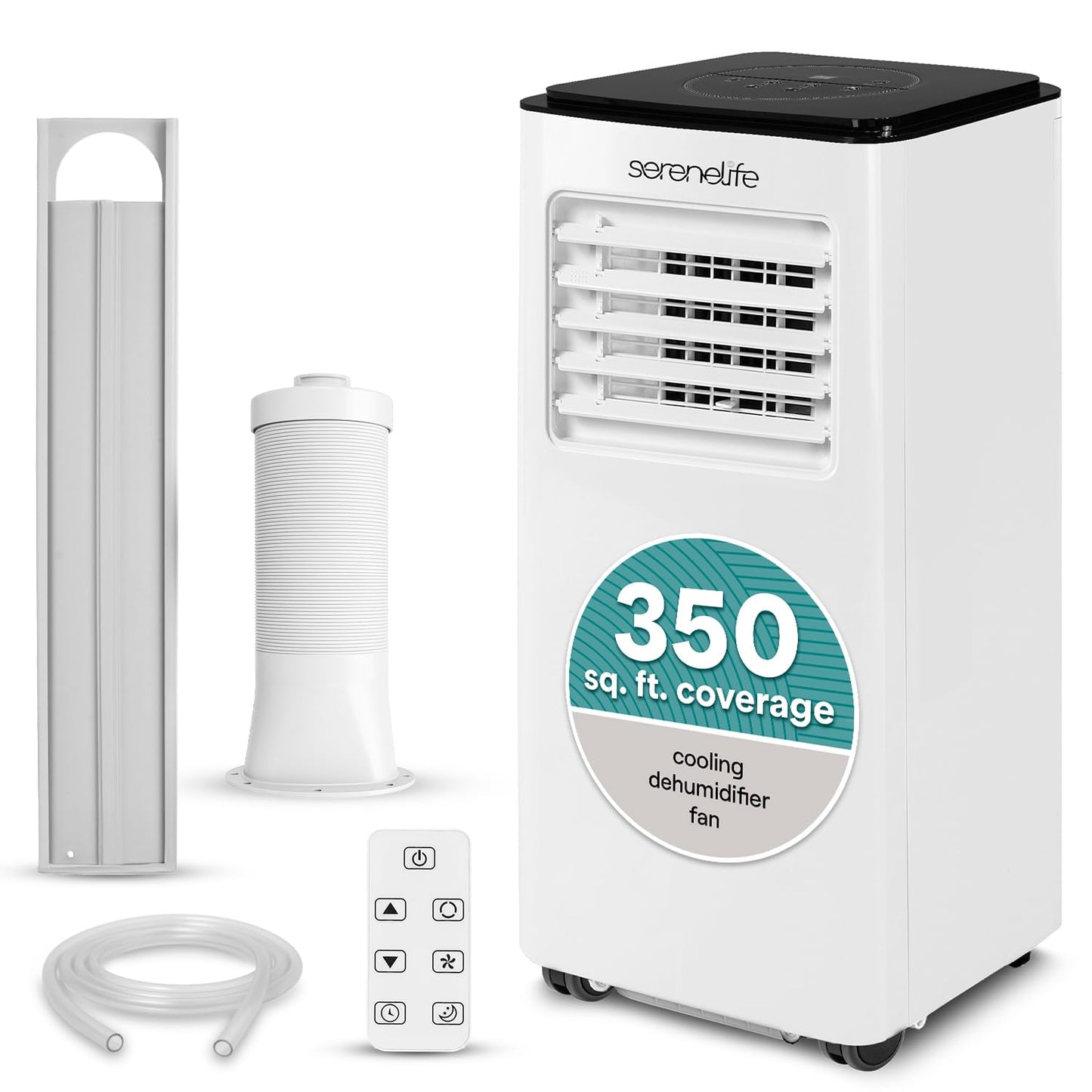 SereneLife 8000 BTU Portable Air Conditioner, Compact 3-in-1 Portable AC for Room Up to 350 Sq Ft with Dehumidifier & Fan Function, Remote Control, Window Mount Kit, Single Duct, 13" x 11" x 26"