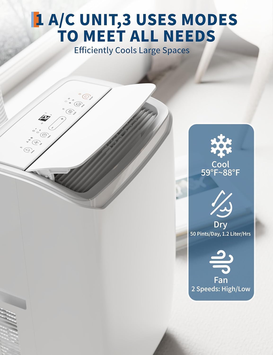 Garvee 8000Btu Portable Air Conditioner with Cooling/Dehumidify/Fan Mode Cools up to 550 Sq.Ft, 3 in-1 Quiet Portable AC Unit 3 Speed, Auto Swing, 24H Timer for Large Room