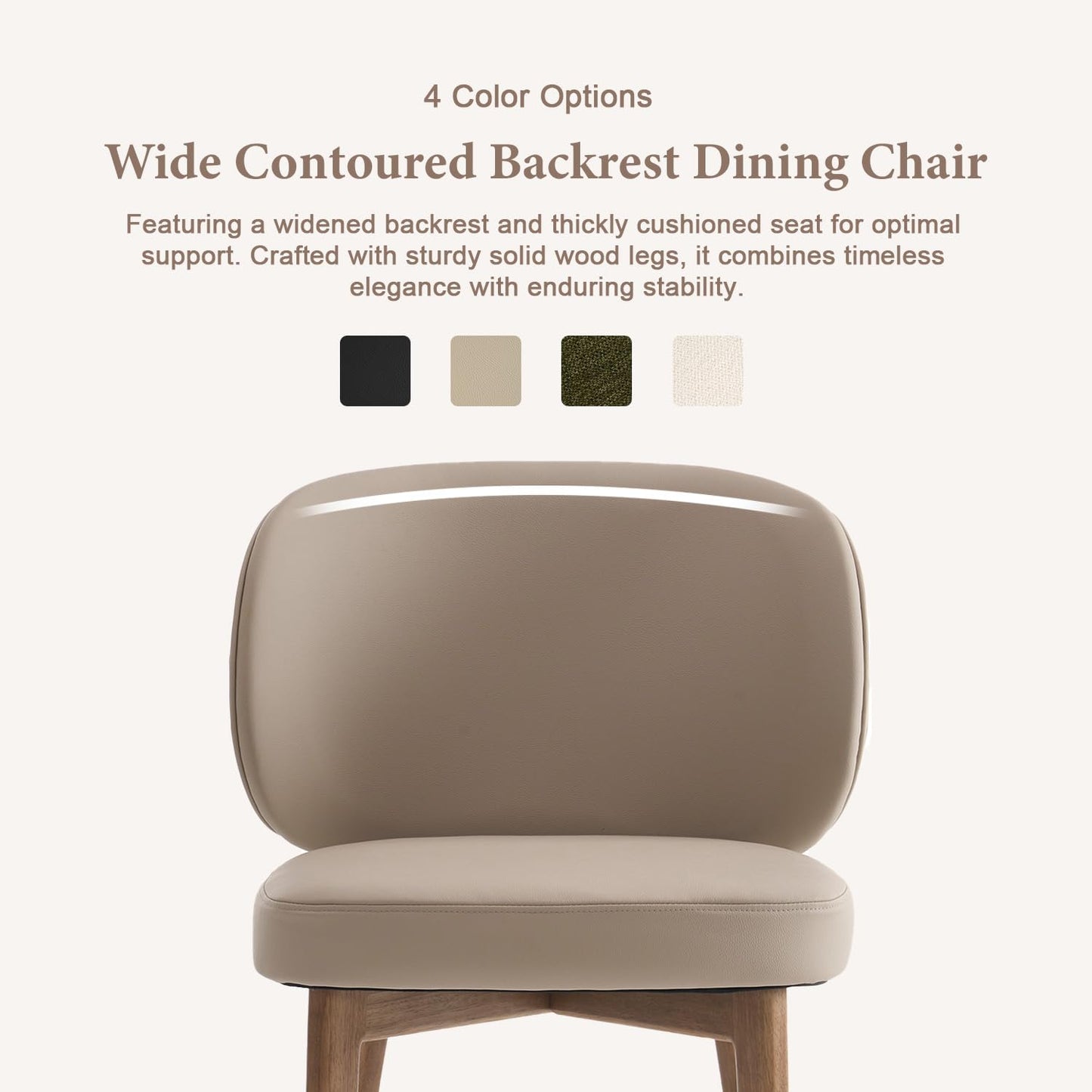 YOUNUOKE Upholstered Dining Chair, Modern PU Leather Dining Room Chair with Wood Legs, Widen Backrest Comfy Armless Side Kitchen Chairs, Khaki (Single Pack)