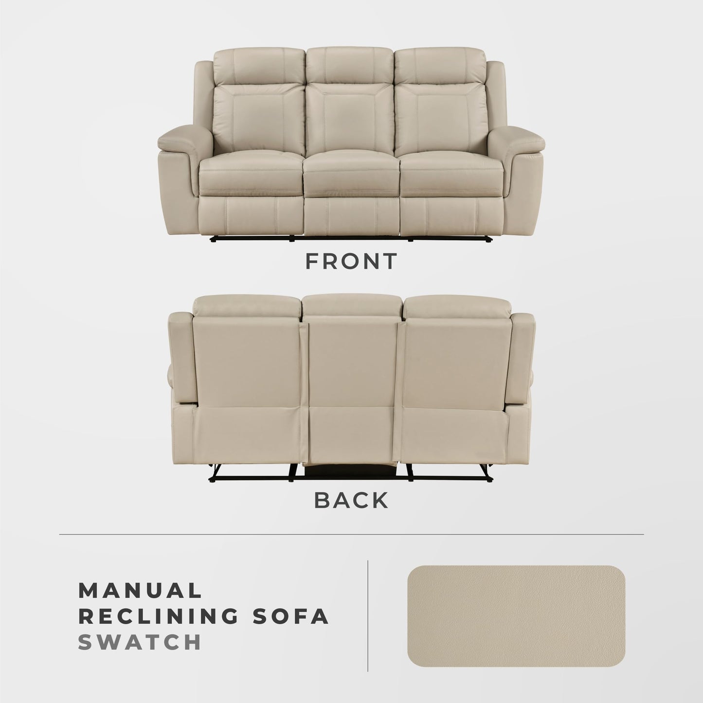 Lexicon Top Grain Leather Match Manual Reclining Sofa, Wall Hugger Reclining Sofa, Overstuffed Armrest, for Living Room/Theater Seating/Apartment, Easy Assembly, Beige
