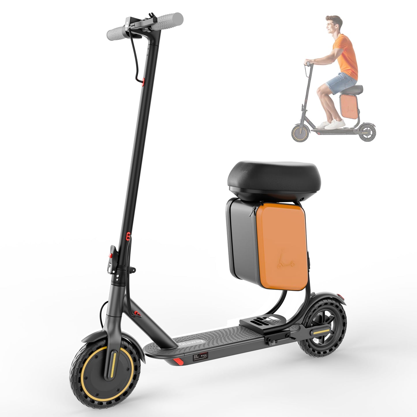 Qlaway 8.5" E Scooter with Seat, 19 MPH 350W Motor 280.8WH Battery, Motorized Up to 22 Miles Range, Foldable Scooter Bearing 265 LBS/APP