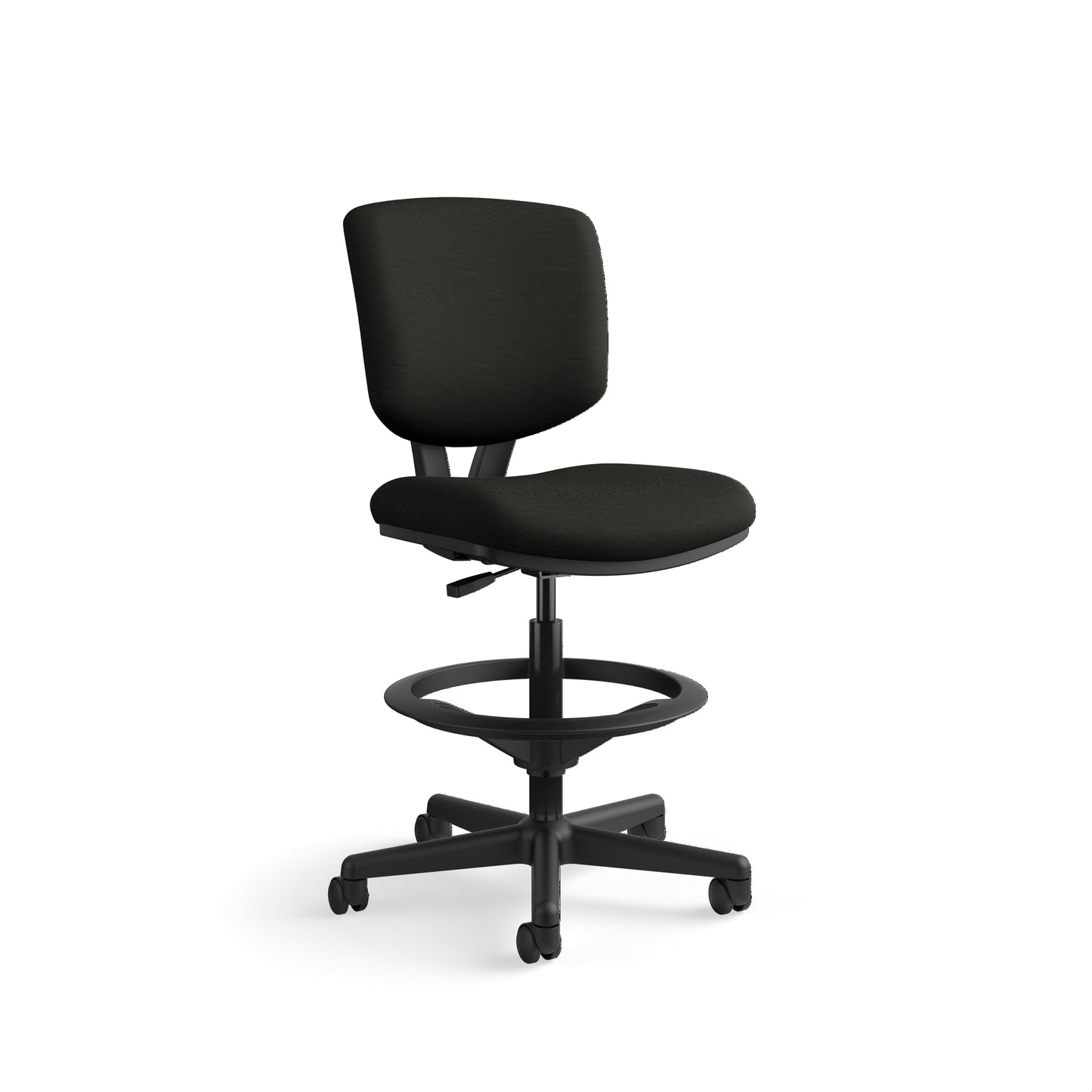 HON Volt Standing Desk Chair with Bonded Leather Seat and Back, Armless Ergonomic Task Stool with Adjustable Footring and Center‑Tilt Recline for Sit‑Stand Workstations, Black