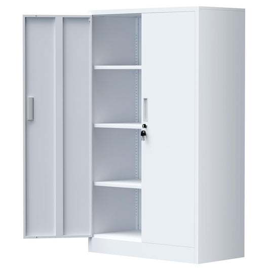 iJINGUR Metal Storage Cabinet with Locking Doors and Adjustable Shelves, 53.5-Inch Tall Lockable Storage Cabinets for Home Office Garage Kitchen Pantry (White)