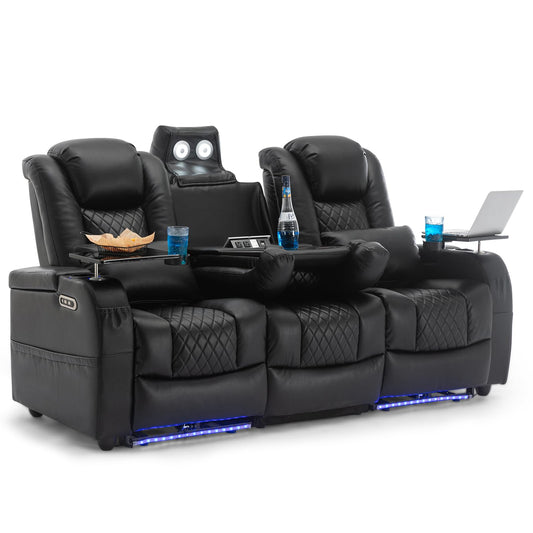 Airadlis Home Theater Seating Seats Dual Power Movie Theater Chairs Theater Recliner Sofa with 7 Colors Ambient Lighting, Lumbar Pillow, Side Pocket, Tray Table,Type-C USB Charge