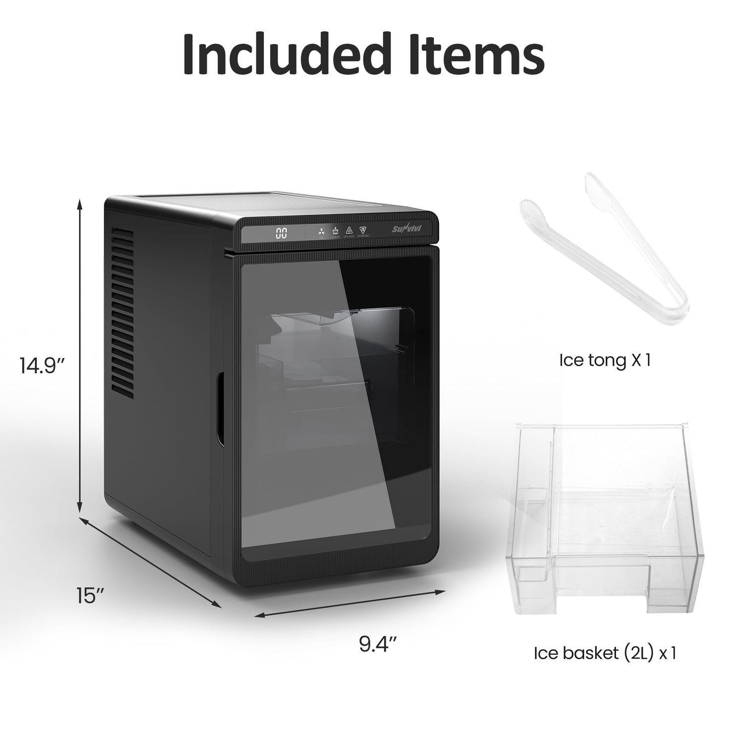 Sunvivipro Crystal Clear Ice Maker, Compact Countertop Ice Machine, 3 x 1.6 Ice Cubes in10-Mins, Self-Cleaning, LED Light & Timer, Portable Electric Ice Maker for Kitchen, Bar, RV, Black