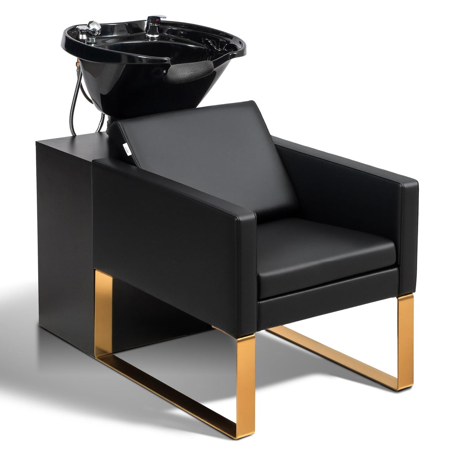 OmySalon Shampoo Chairs for Salon, Stainless Steel Frame & UPC Certified Shampoo Bowl, Hair Washing Station, Backwash Unit for Beauty Spa Barbershop, Black Gold