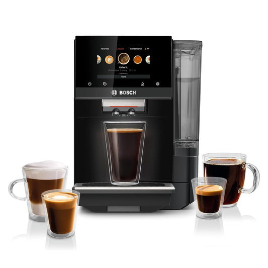 Bosch Fully Automatic Coffee and Espresso Machine - 35 Drinks, Double Cup Barista Style Super Coffee Maker - Touchscreen, Large Bean Capacity - Easy Clean, Maintenance - Black - TPU60309