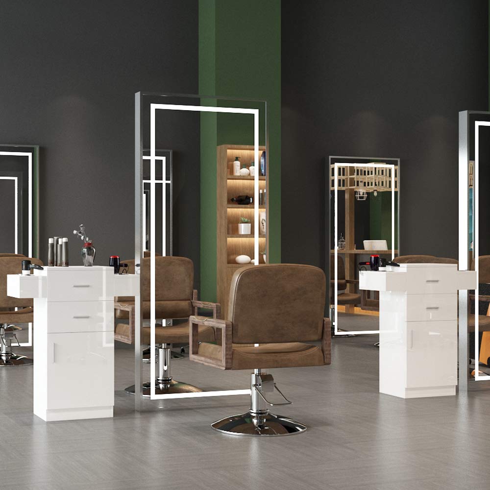White Salon Cabinet, Storage Cabinet & Drawers, Stylist Barbershop Salon Locker Trolley Stations Beauty Salon Equipment, Portable Organizer Station for Barbershop Beauty Spa