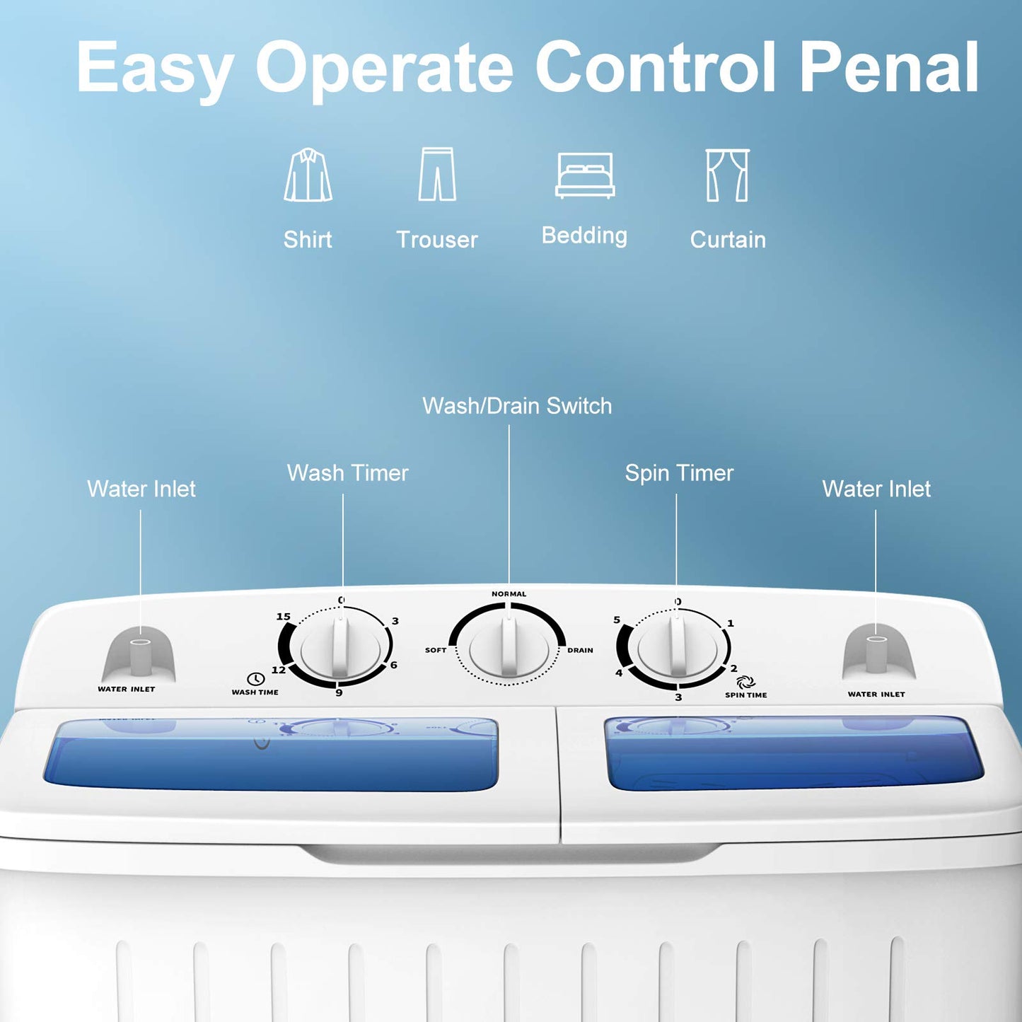 Giantex Portable Washing Machine, 20lbs Capacity, Twin Tub 2lbs Washer & 8lbs Spinner Combo, Compact for Apartment RV Dorms, Blue & White, GT24267-PE