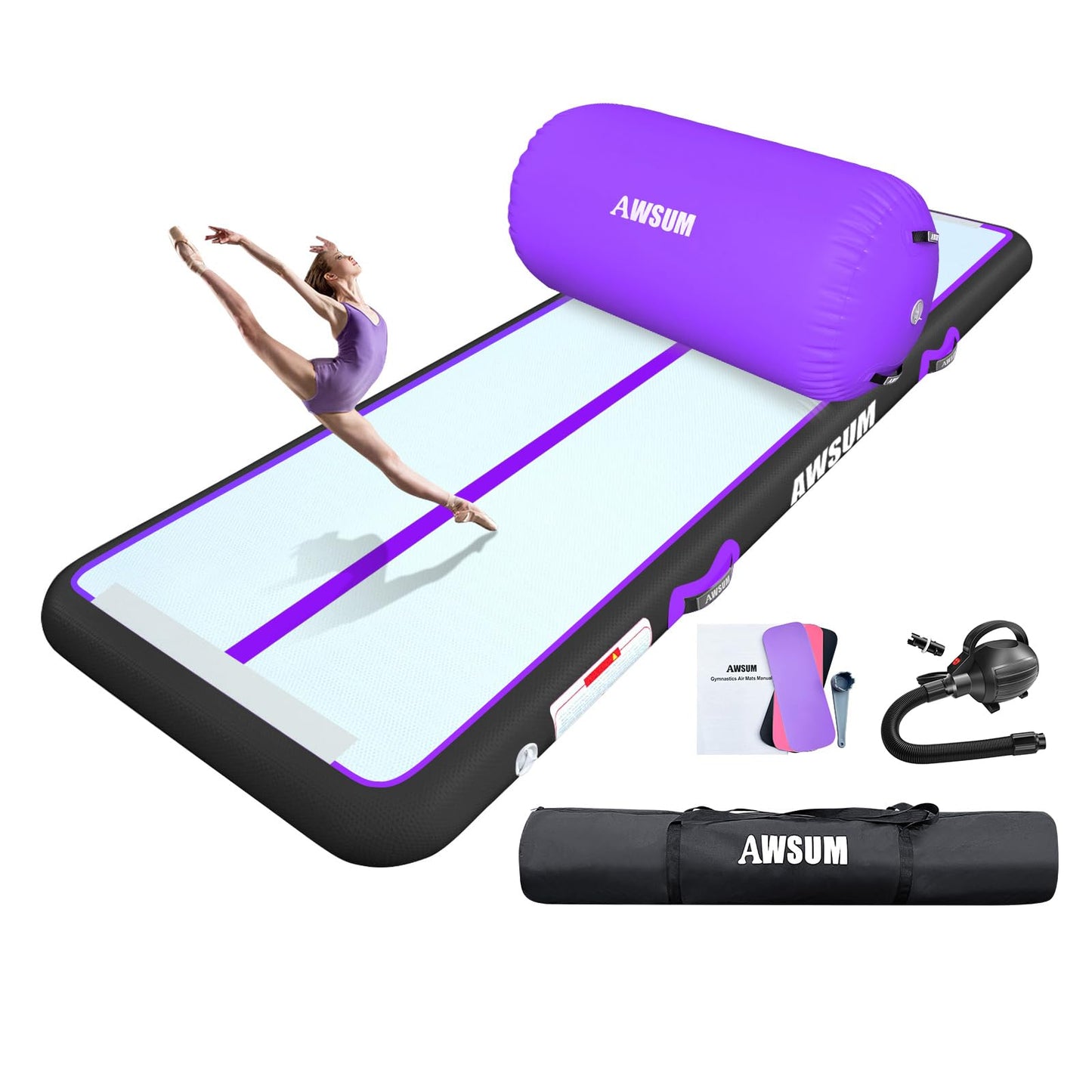 AWSUM Air Roller 10ft Gymnastics Mat 4inches Thickness Tumbling Mats with Electric Pump for Home Use/Gym