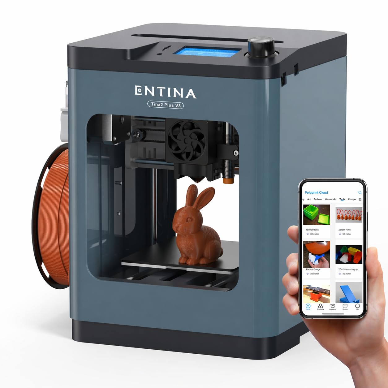 Entina Tina2 Plus 3D Printer, 250mm/s Fast Printing 3D Printer for Beginners & Kids, WiFi & App Control, Fully Assembled, Auto Leveling, PEI Build Plate, Open Source Mini 3D Printers for Home & School