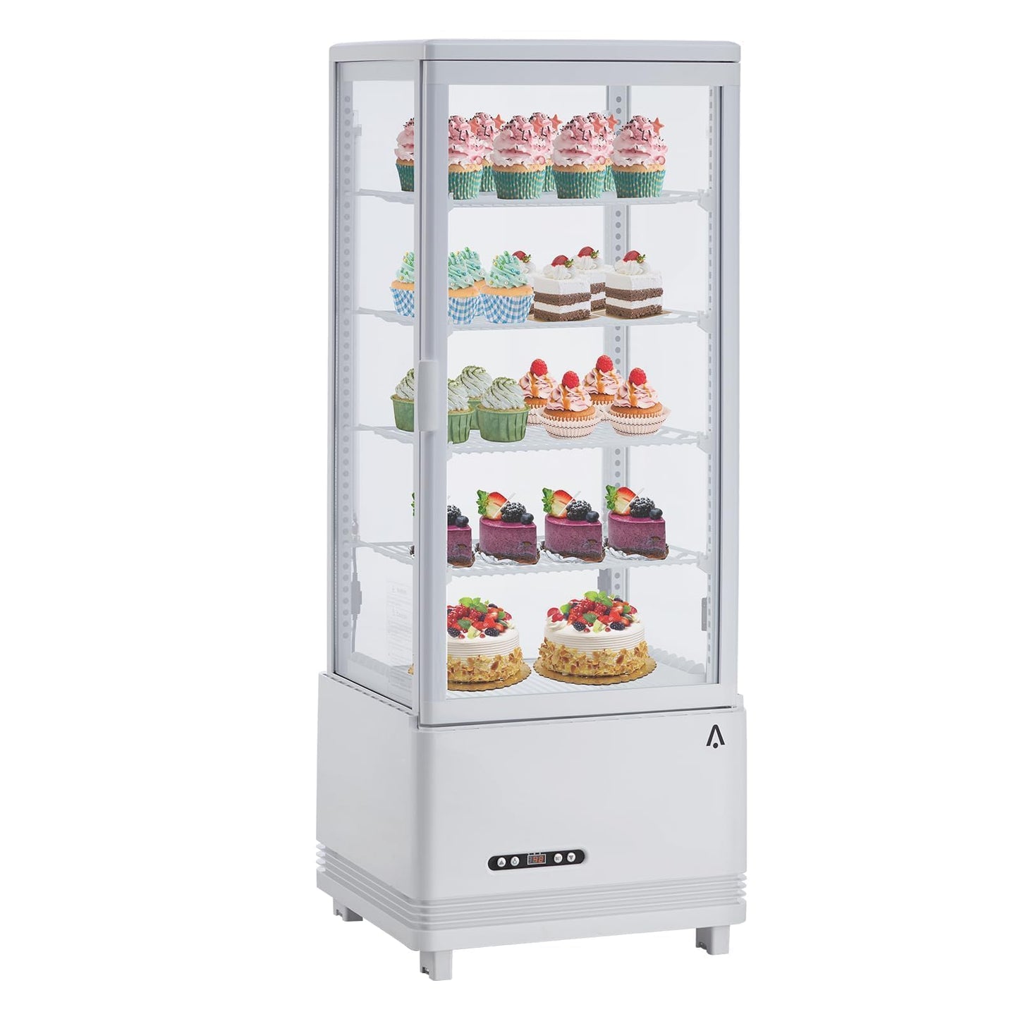 Countertop Display Refrigerator 3.4 Cu.ft, 4-Tier LED Pastry Cooler, Sliding Door, Adjustable Shelves, Commercial Fridge for Bakery Cafe Restaurant, Frost-Free, Black