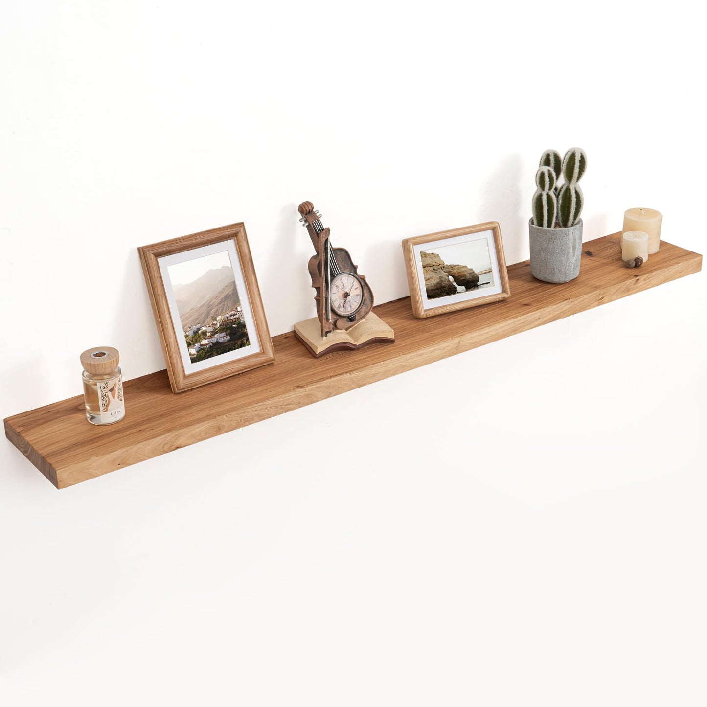 Floating Shelves for Wall Decor, 8" Deep Rustic Solid Elm Wood Floating Shelves Wall Mounted, Wall Shelves with Invisible Bracket for Living Room Bathroom Bedroom Kitchen, 55 Inch Set of 1, Natural