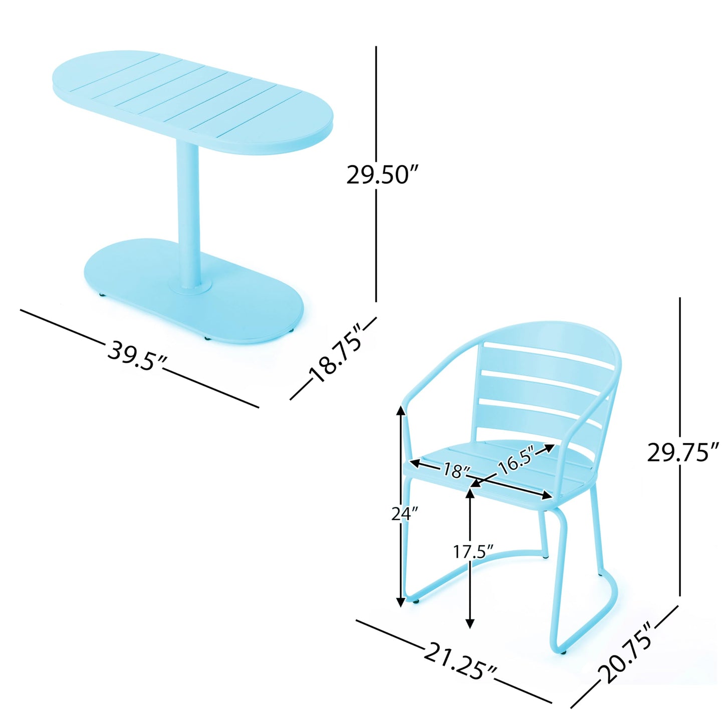 Christopher Knight Home Adley Outdoor Bistro Set, 3-Piece Bistro Table and Chair Set of 2, Patio Furniture Set with Iron Frame, Outdoor Bistro Dining Set, Poolside/Garden Cafeteria, Matte Light Blue