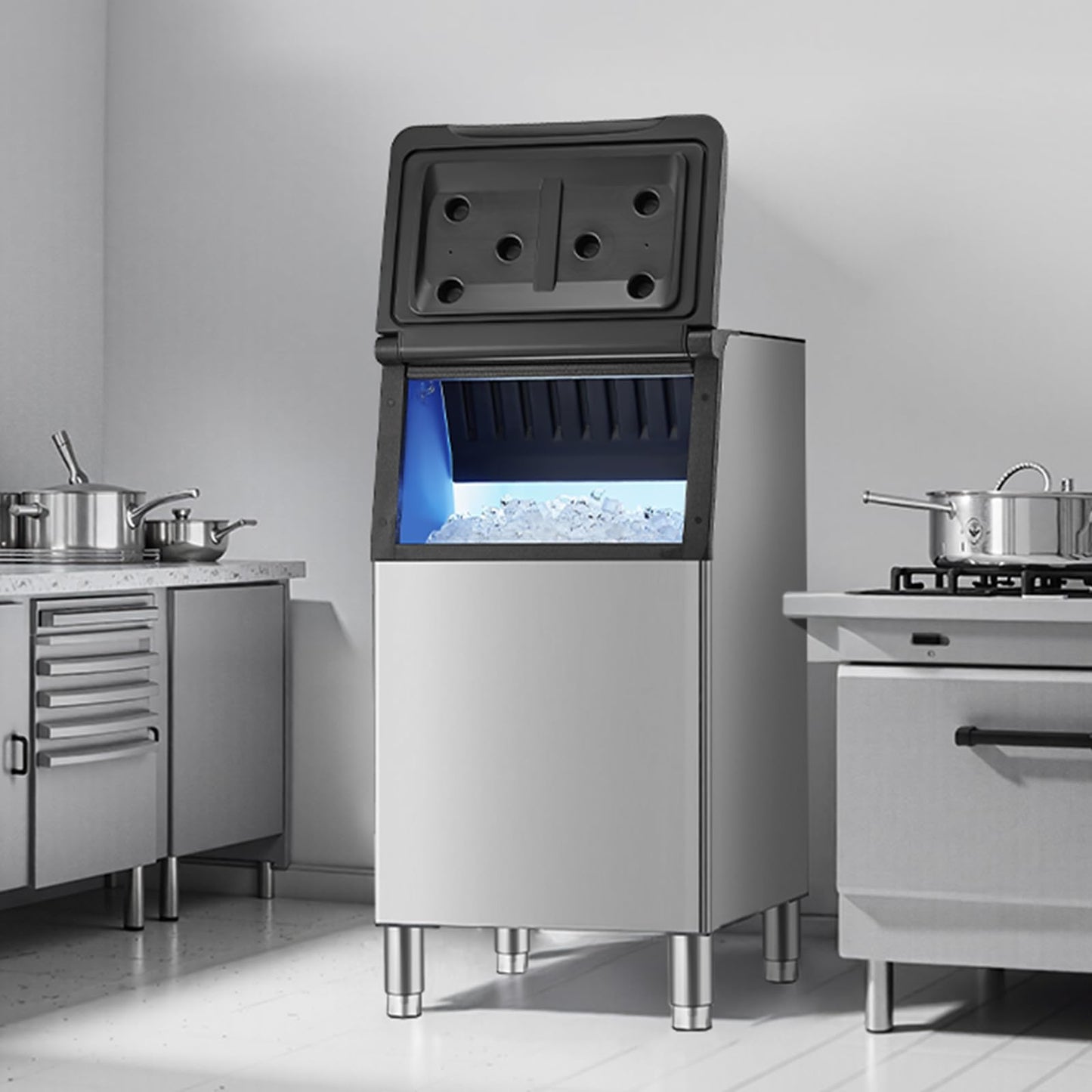 VEVOR Commercial Ice Maker Storage Bin, 300 LBS Capacity Ice-Bin, Commercial Ice Storage Bin with Adjustable Anti-Slip Rubber Feet, Suitable for Restaurant Hotel and Beverage Shops