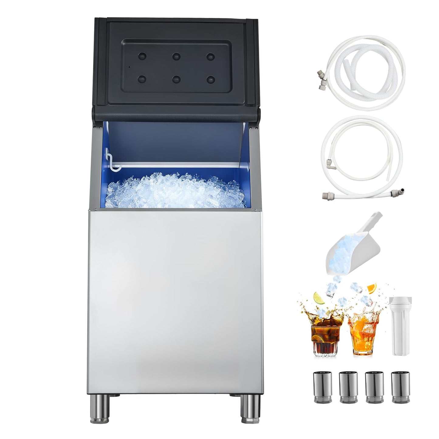 VEVOR Commercial Ice Maker Storage Bin, 300 LBS Capacity Stainless Steel Ice-Bin, Commercial Ice Storage Bin with Adjustable Anti-Slip Rubber Feet, Suitable for Restaurant, Hotel and Beverage Shops