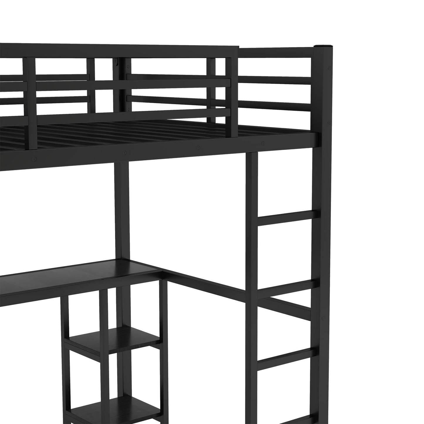 Bellemave Metal Full Size Loft Bed with Desk and Wardrobe,Heavy Duty Loft Bed Frame with Storage Shelves for Kids,Teens,Adults, Space Saving,Black
