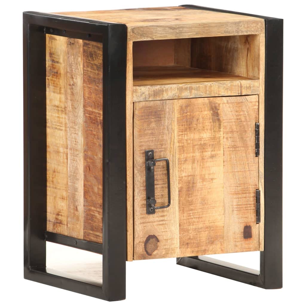 KGFHERENB Bedside Cabinet, Solid Mango Wood Nightstand with Storage Door, Industrial End Table with Metal Frame, Rustic Side Table for Bedroom and Small Spaces, Brown, 15.7 x 13.8 x 21.7 in