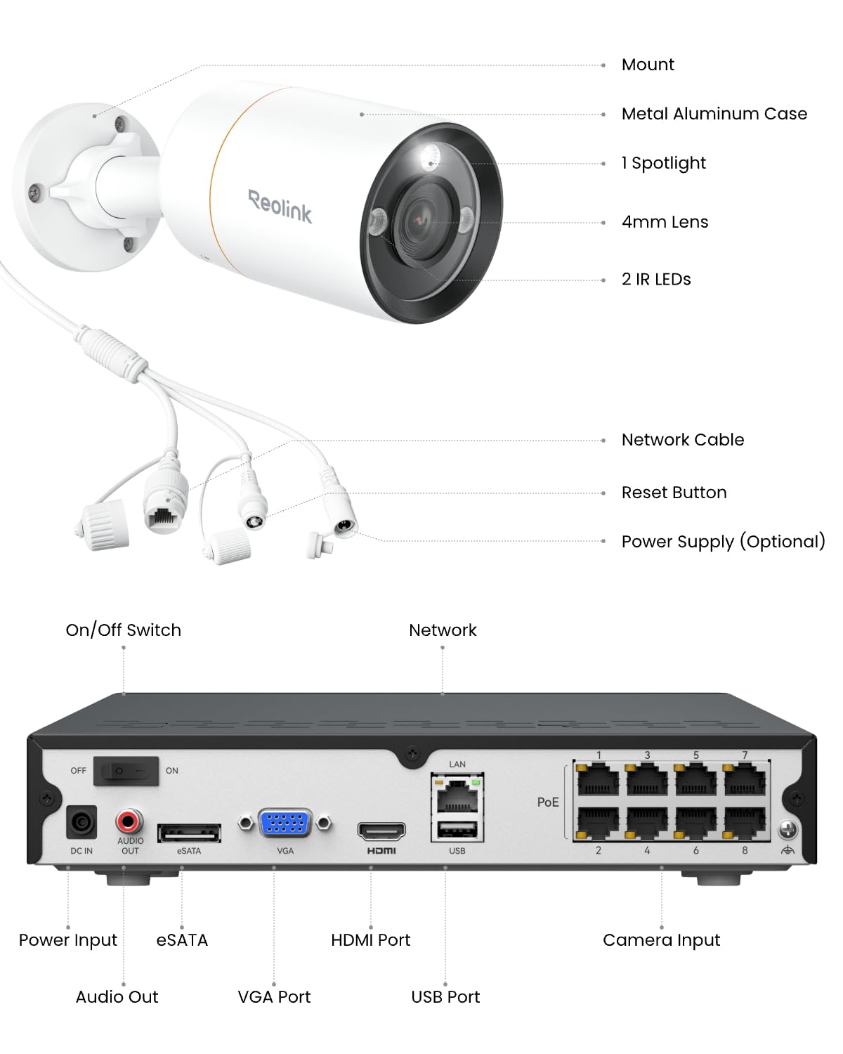 REOLINK 12MP Wired Security Camera System, 4pcs H.265 12 Megapixel UHD PoE Surveillance Cameras, Person Vehicle Pet Detection, Spotlight Color Night Vision, 8CH NVR with 2TB HDD, RLK8-1200B4-A