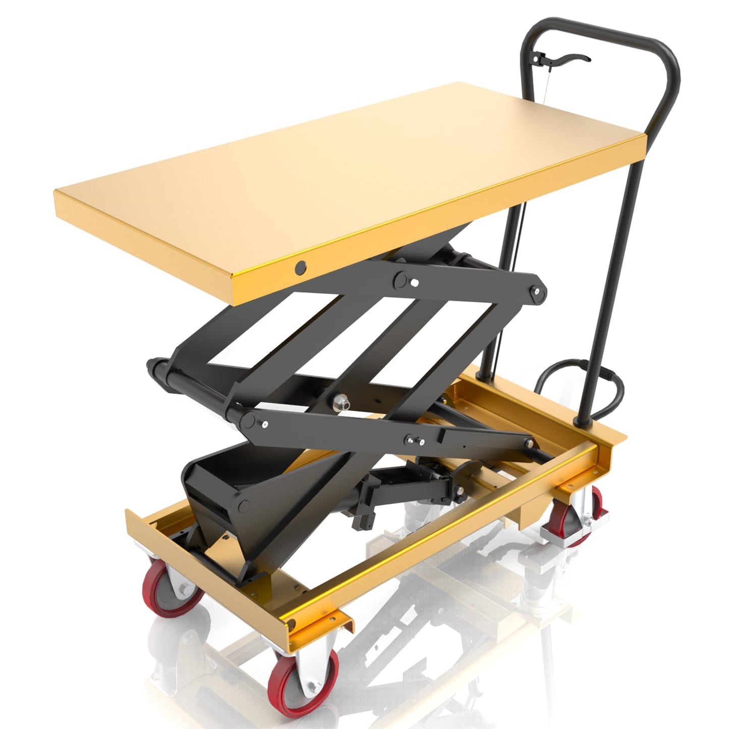 ZKH Hydraulic Lift Cart, 1100lb Capacity, 63" Max Lifting Height, Single Scissors Lift Table with Locking Wheels and Overload Bar for Safe Operations, Ideal for Material Handling and Freight Lifting