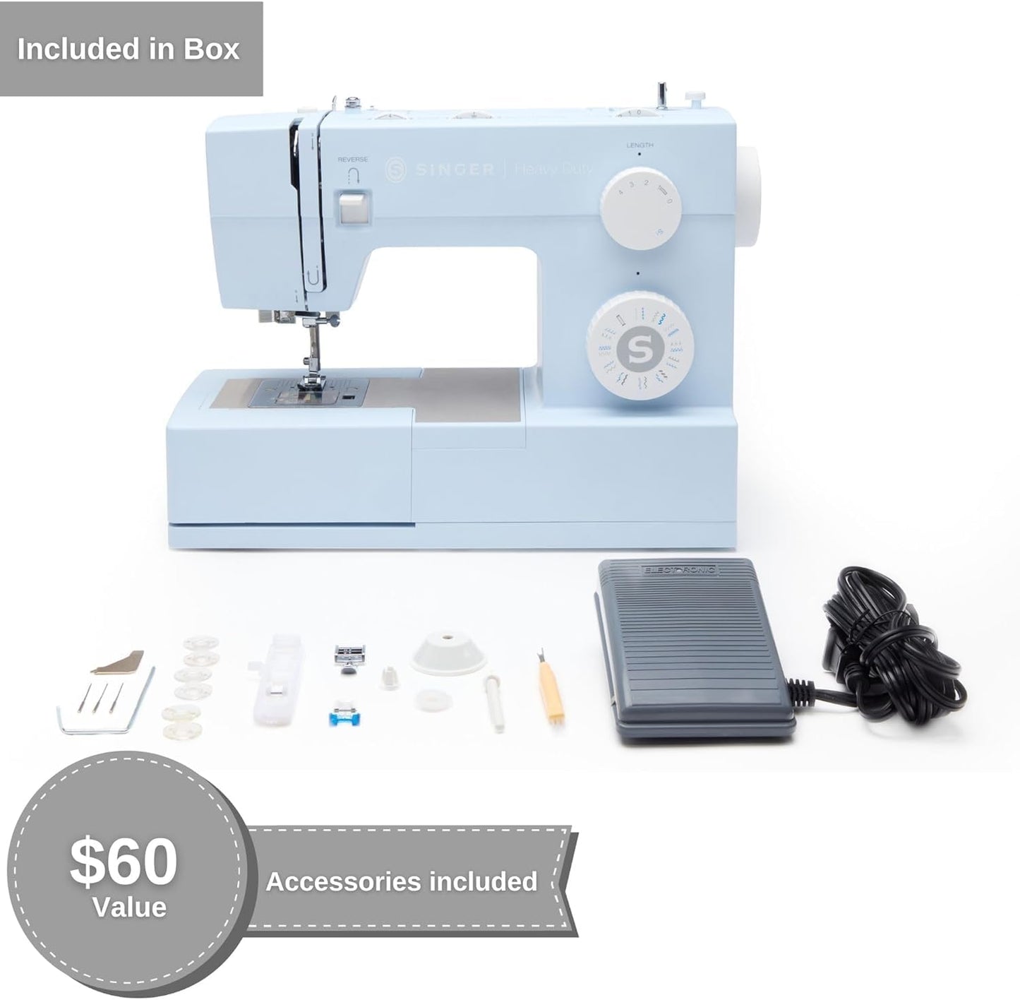 SINGER® HD 4423 (Meltwater Blue) High Speed Sewing Machine + Accessories | 23 Built-In Stitches Deliver 97 Stitch Applications | 50% More Power, 1100 Stitches/Min | Metal Frame, 1-Step Buttonhole