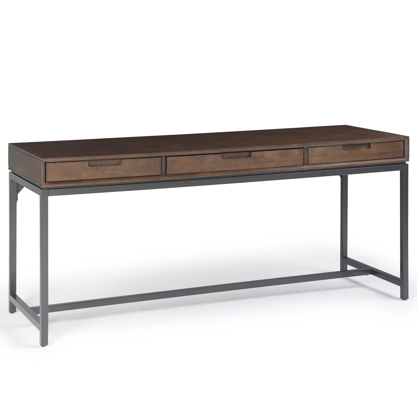 SIMPLIHOME Banting Desk - 72 Inch Wide Solid Wood and Metal Writing Desk in Walnut Brown, Modern Industrial Home Office Computer Table for Study with 2 Drawers and Flip-Down Keyboard Tray