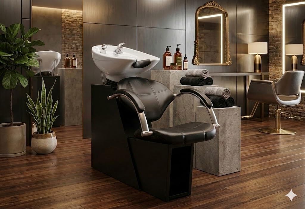 LCL Beauty Professional Salon Shampoo Backwash Unit with Adjustable Tilt Ceramic Bowl, Triple Certified Vacuum Breaker, Includes 6 Microfiber Towels (White Ceramic Bowl)