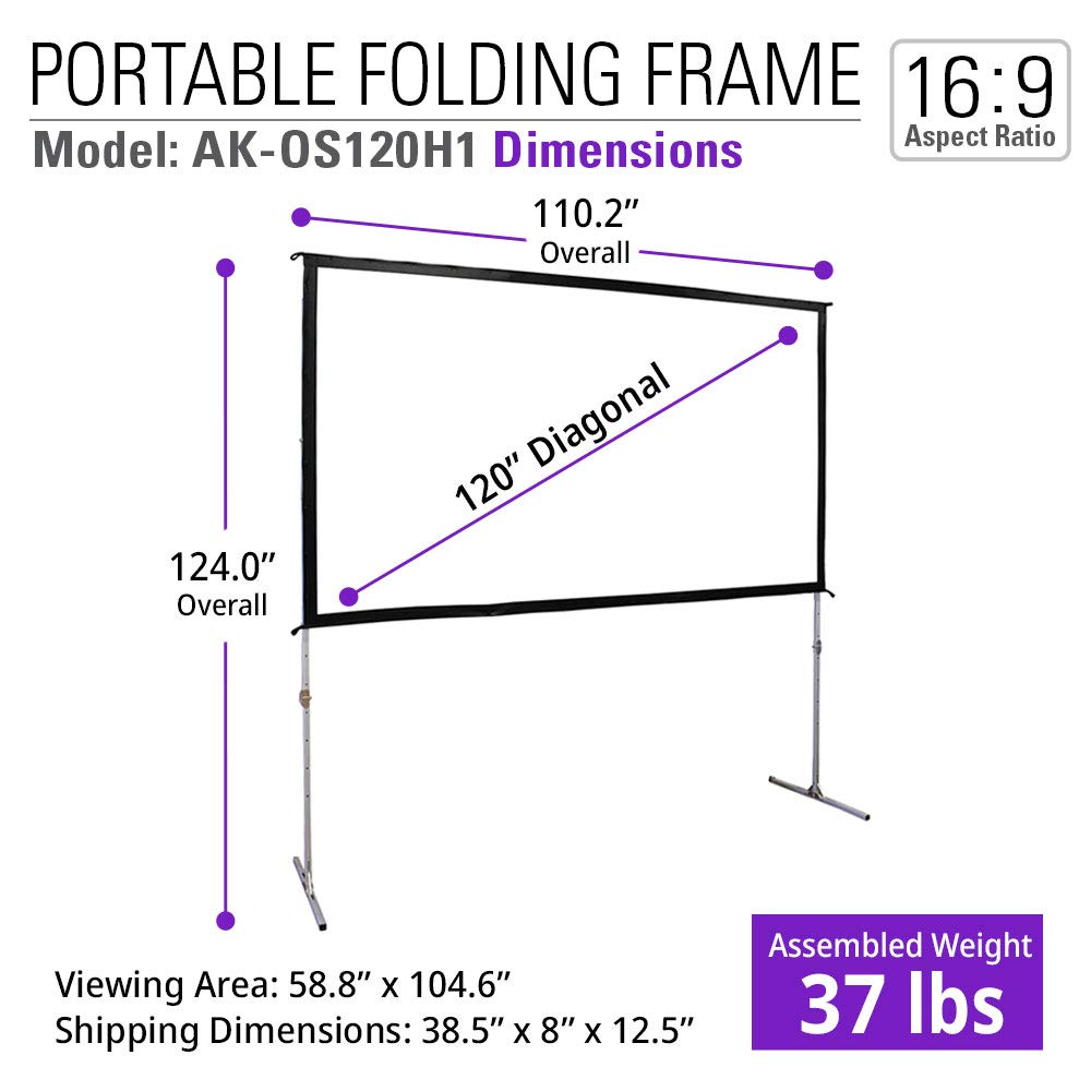 Akia 120 Inch Projector Screen with Stand and Carry Bag for Indoor & Outdoor Use – Portable Backyard Movie Display for 4K Ultra HD Viewing, Foldable Cinema Frame with Adjustable Support – AK-OS120H1.