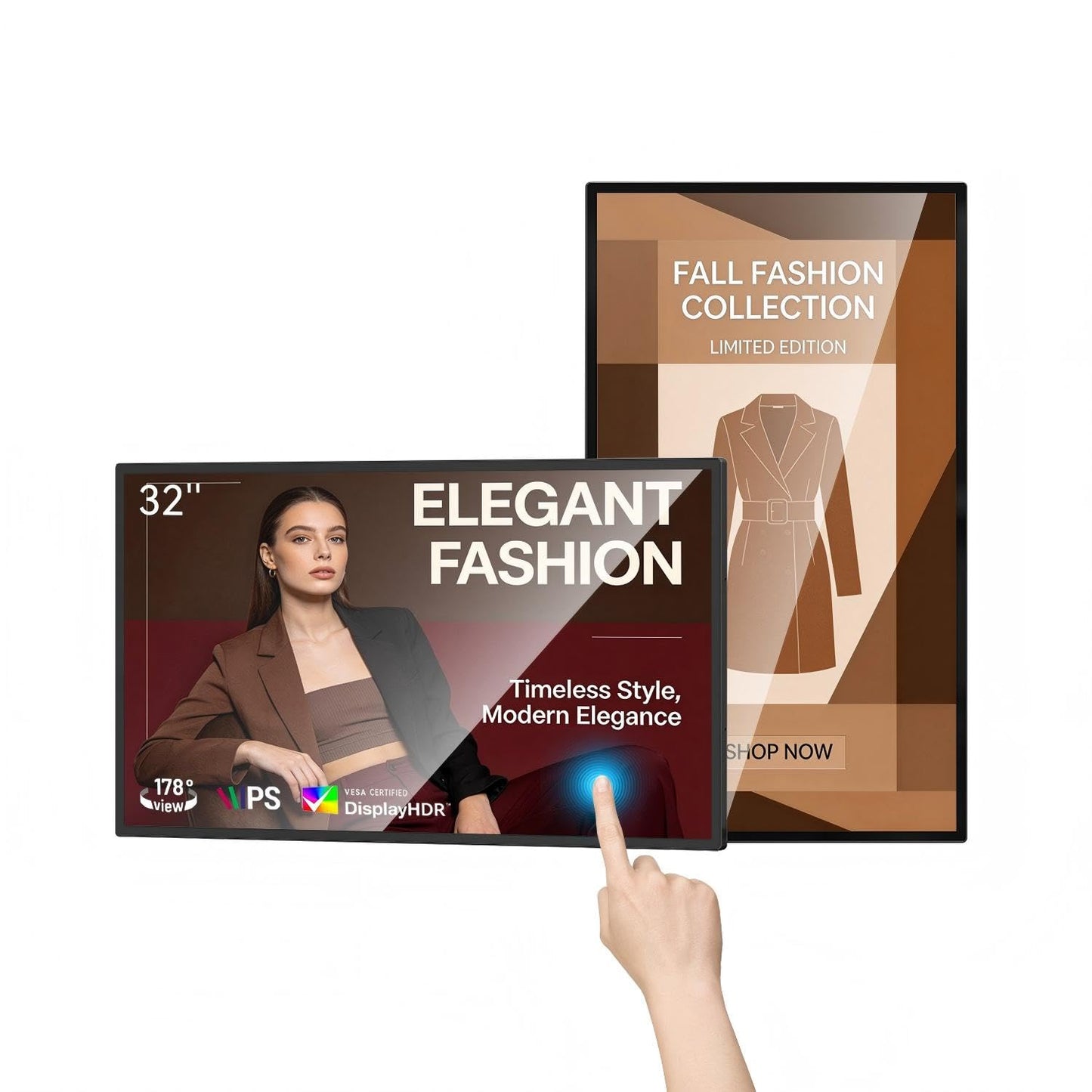 MWE 32 inch Wall Mount Digital Signage, FHD Touchscreen Monitor Android 14, Multi-Touch Screen Smart Split, Commercial Advertising Display, Time Switch, CMS Management, HD-MI/ USB/ WiFi/ for Windows