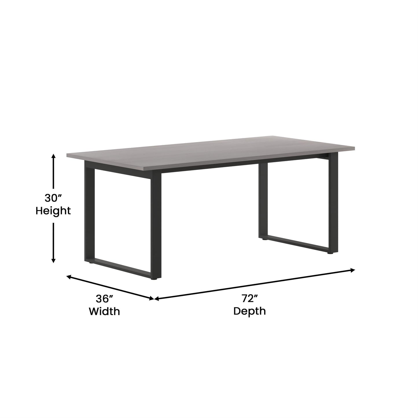 Flash Furniture Redmond Conference Table with U-Frame Base, Commercial Water and Scratch Resistant Laminate Finish, PVC Edge, Heavy Duty Steel Frame, 72x36, Gray Oak