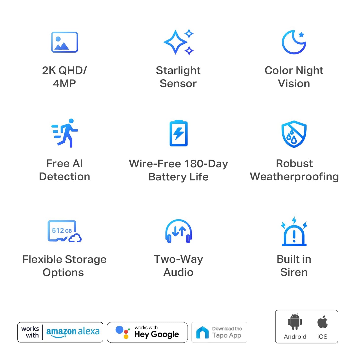 TP-Link Tapo 2K QHD Outdoor Wireless Security Camera System, Up to 180 Day Battery, Color Night Vision w/Starlight Sensor, Motion/Person/Pet/Vehicle Detection, Works w/Alexa &Google Home(Tapo C420S2)