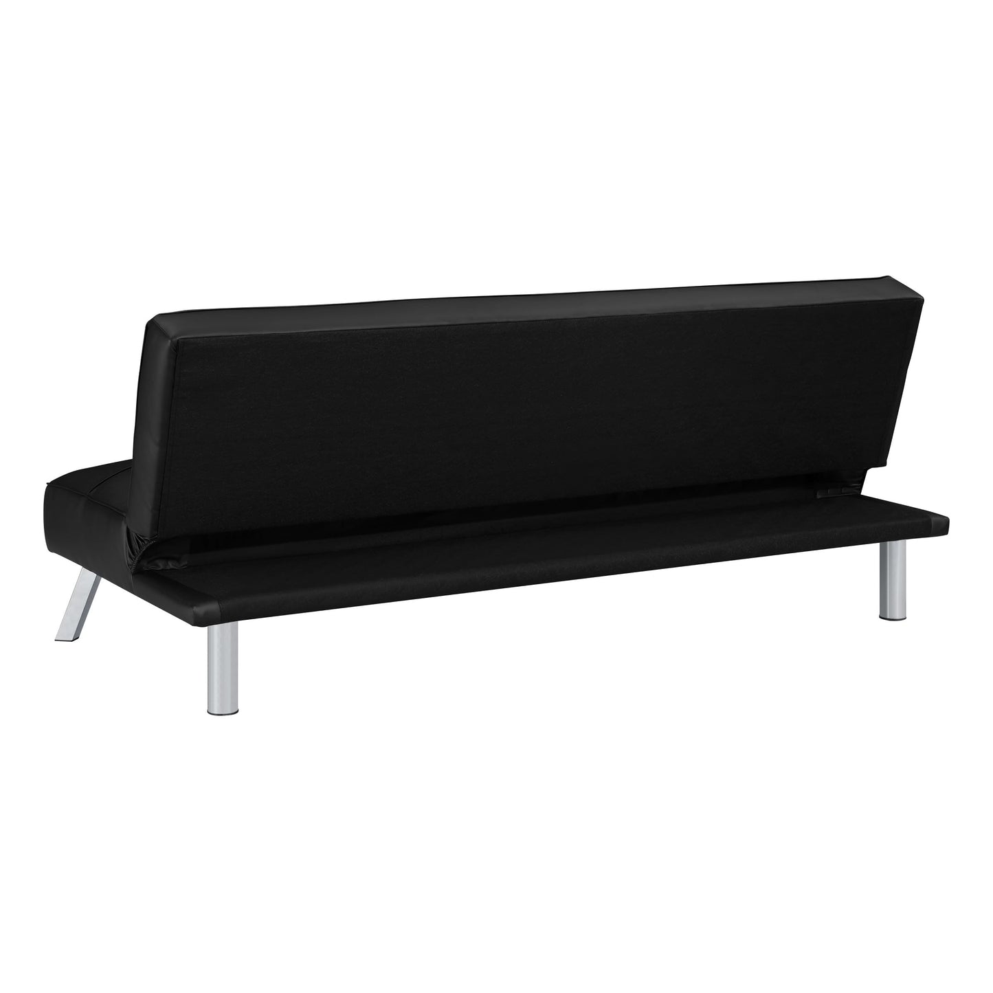 OSP Home Furnishings Kenneth Modern Button Tufted Convertible Click-Clack Futon Sofa Bed, Black Faux Leather with Chrome Legs