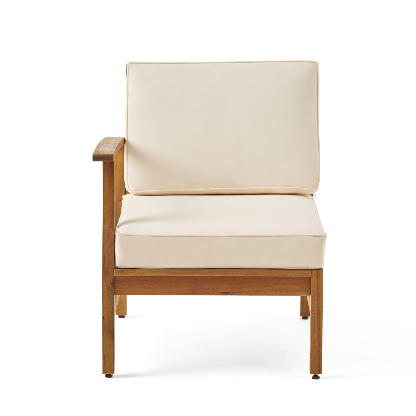 Christopher Knight Home Illona Outdoor 5 Seater V-Shaped Acacia Wood Sofa Set with Square Fire Table and Tank, 23.75 "W x 28 "D x 32.75 "H, Teak + Cream + Light Gray
