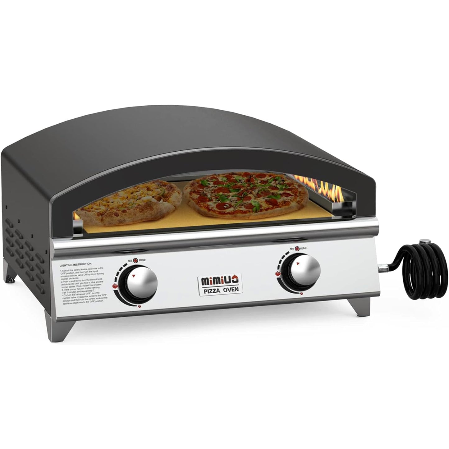 Mimiuo 25 Inch Outdoor Gas Pizza Oven, Portable Propane Pizza Oven with Large Baking Stone - Make 2 Pizzas At Once - Multifunctional Stainless Steel Grilling Stove to Cook Steak Meat Seafood