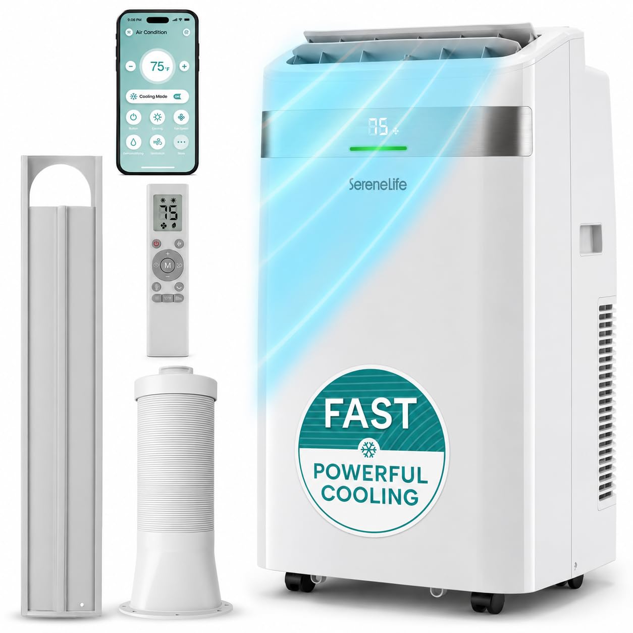 SereneLife Portable AC Unit with Wi-Fi, 14,000 BTU Cooling, Dehumidifier & Fan Modes Portable Air Conditioner, Adjustable Temperature, Compact Room Air Conditioner with Window Exhaust Kit, White