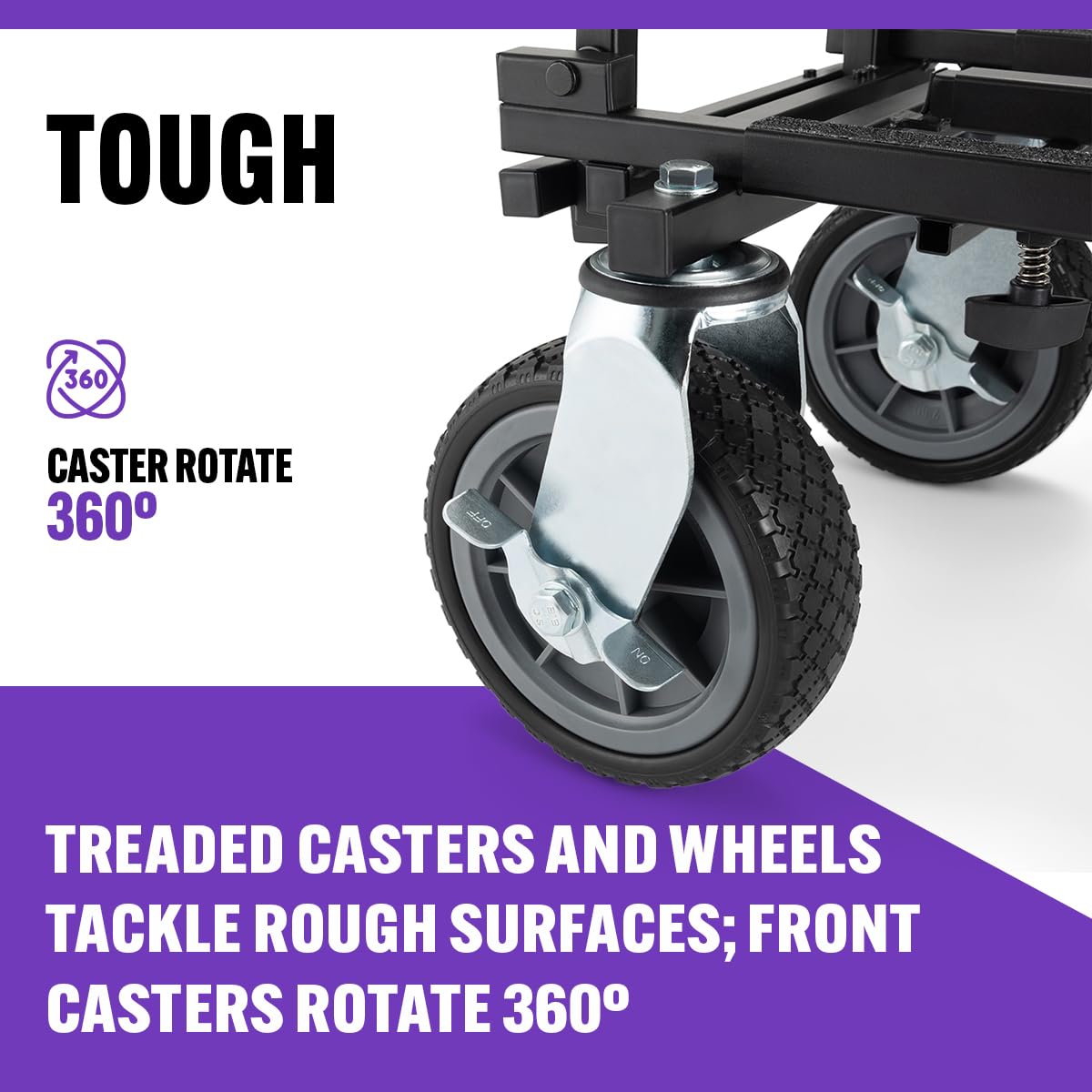On-Stage UTC5500 All-Terrain Utility Cart (Rolling Dolly Handcart, Heavy-Duty Transportation, Load in and Load Out Equipment, Adjustable Length, Treaded Wheels and Locking Casters, Black Finish)