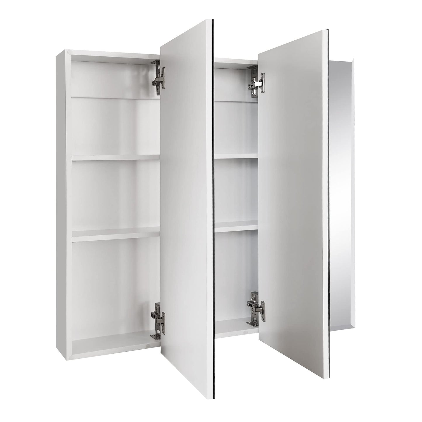 Design House Cyprus 30-in. Wide Medicine Cabinet, 3 Frameless Mirrored Doors, 2 Adjustable Shelves, Pre-Assembled, Surface or Recess Mounted, White, 30.0 in. W x 4.4 in. D x 30.0 in. H, 59749