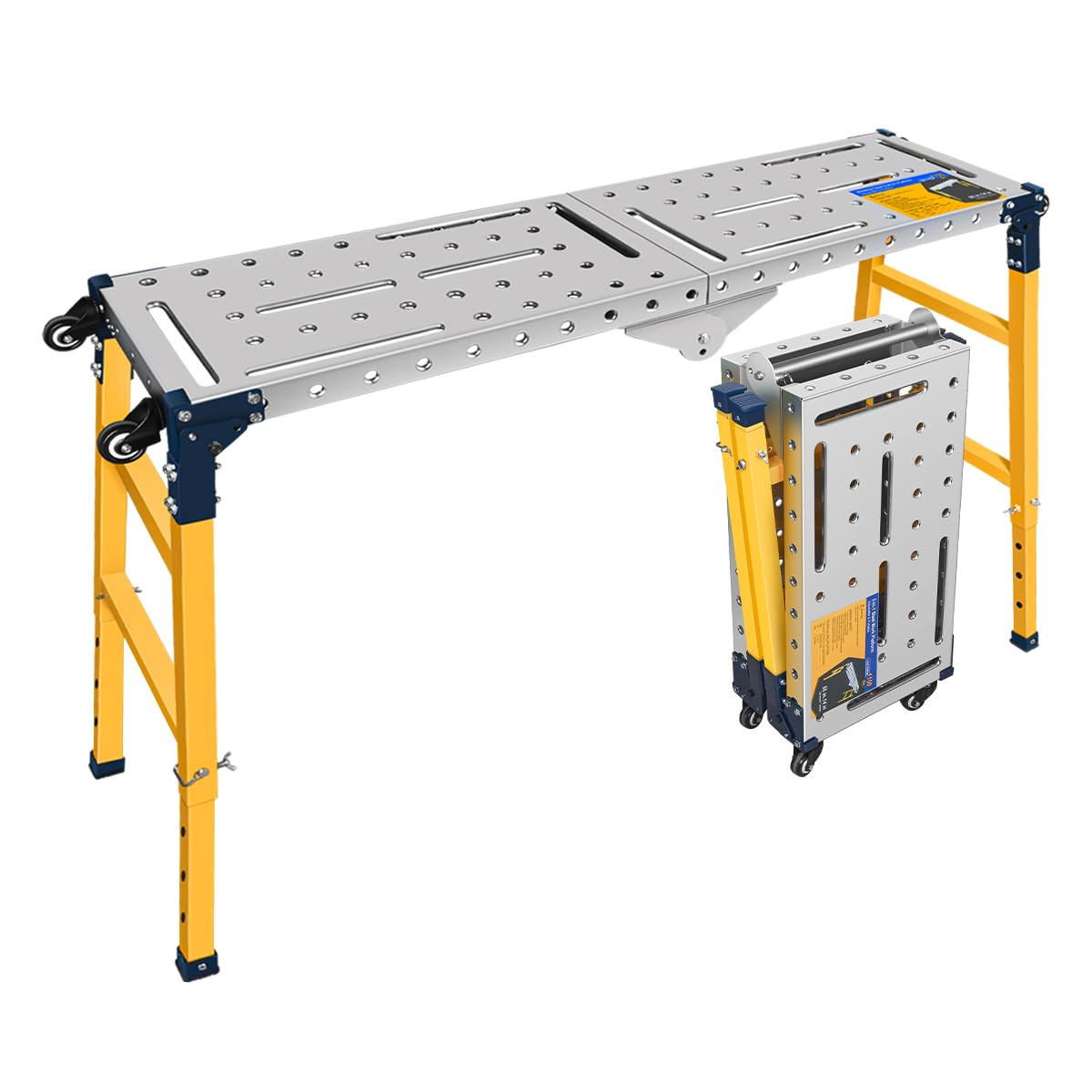FUNTECK Versatile Portable Steel Work Platform and Welding Table with Casters | 55 x 14-inch Galvanized Tabletop | 1100 lbs. Load Capacity | Adjustable Height