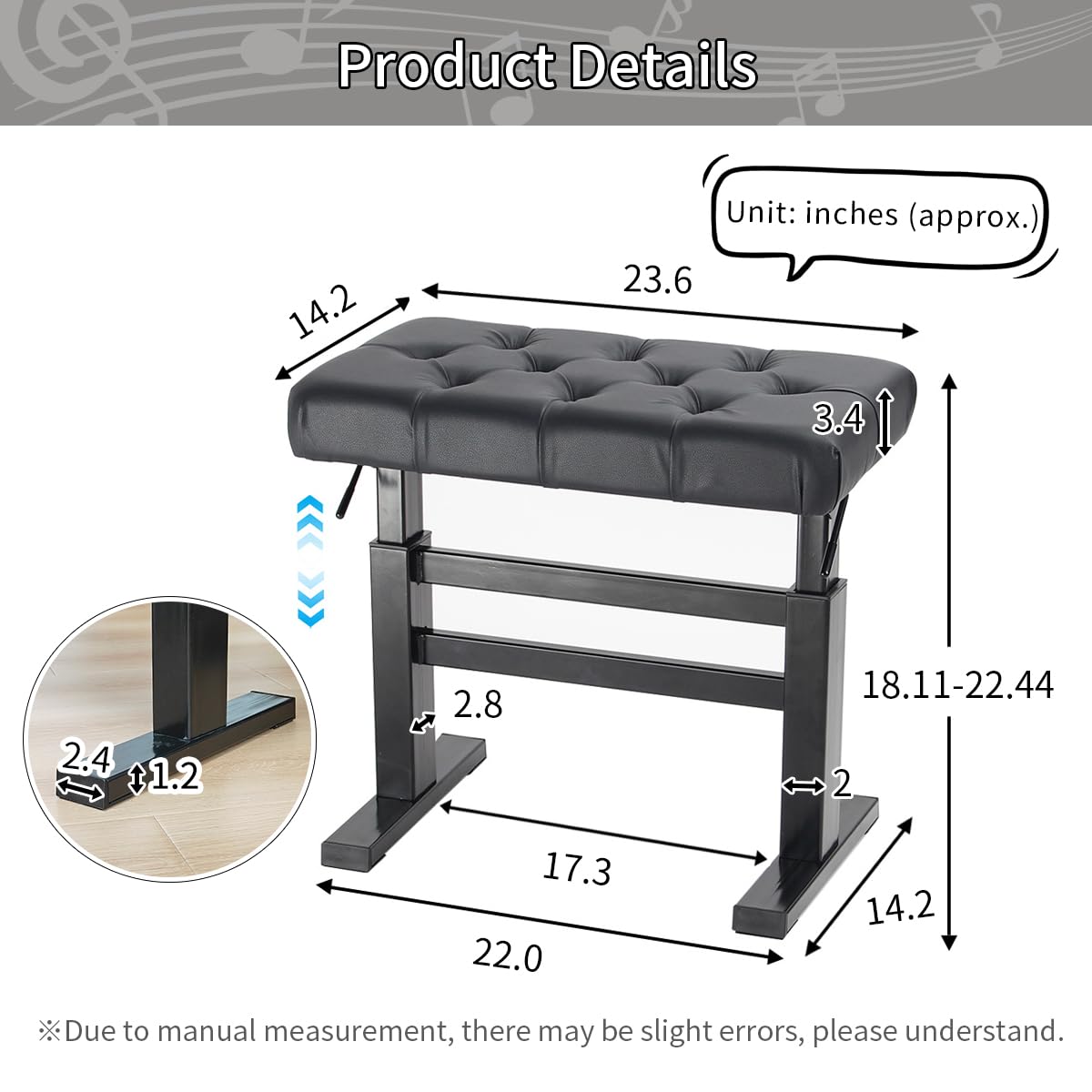 lumizone Hydraulic Lifting Piano Bench Height Adjustable Tufted