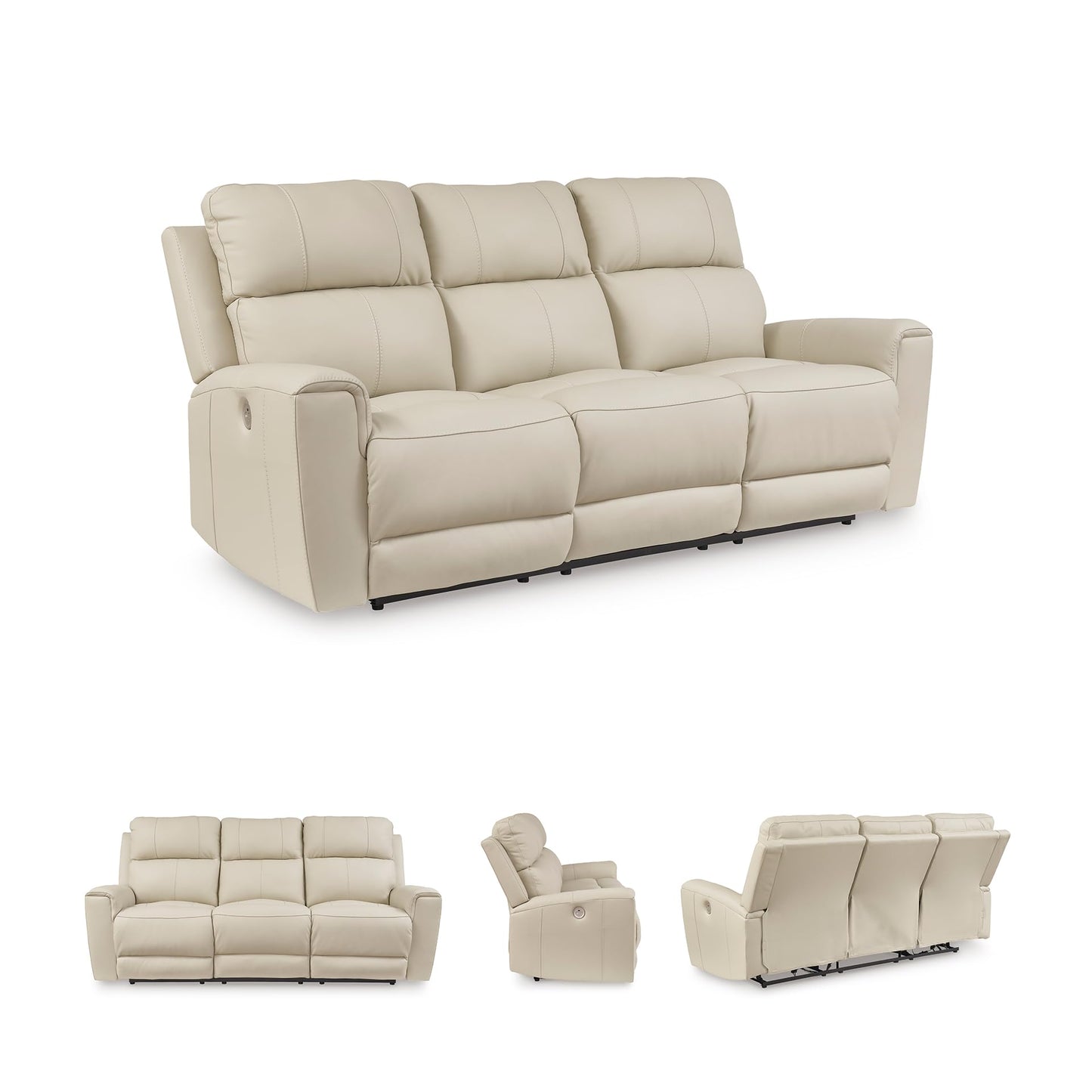 Signature Design by Ashley Dahlmoore Modern Leather Match Power Reclining Sofa with USB Ports, Beige