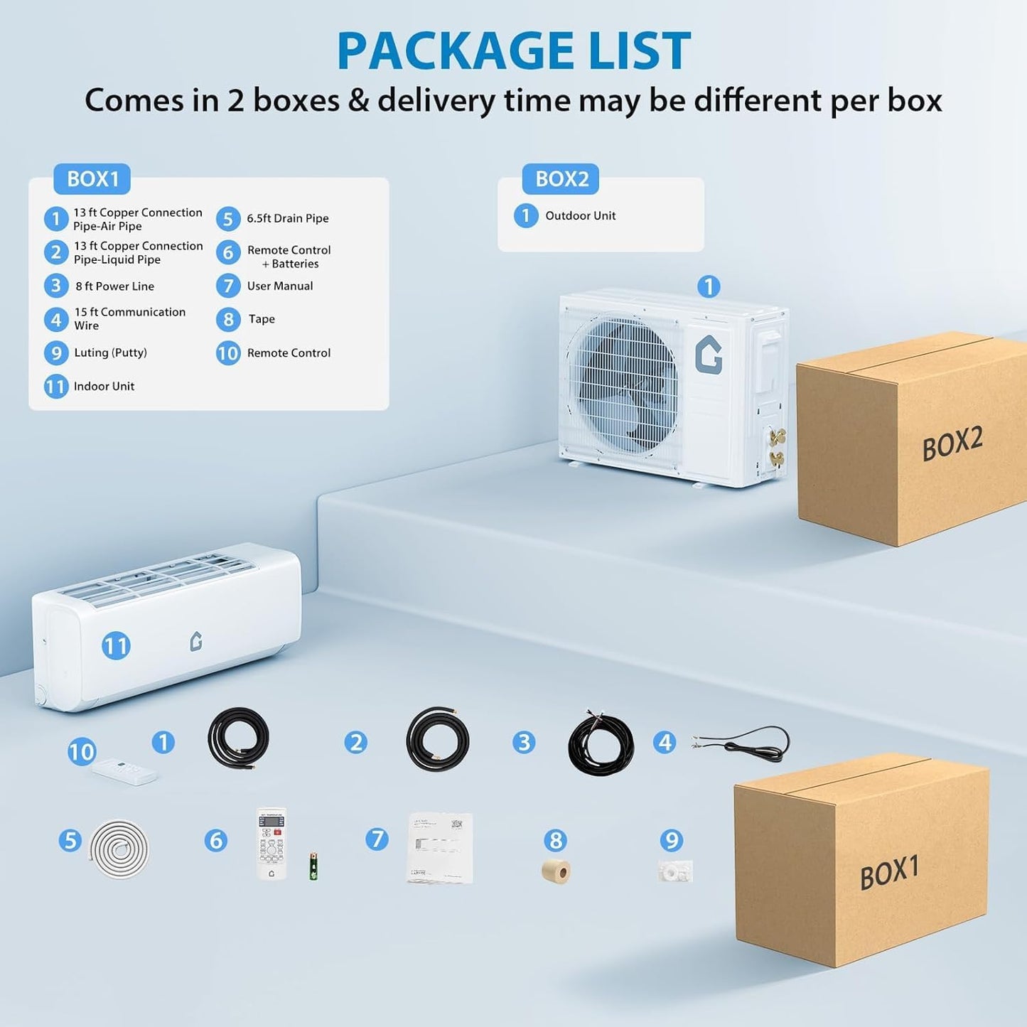 12,000 BTUMini Split Air Conditioners, AC/Heating System, 21 SEER2, Quiet Operation, 115V WIFI Enabled Energy Efficient Mini Split Unit, Heat Pump & Installation Kits for Rooms Up to 750 Sq.ft