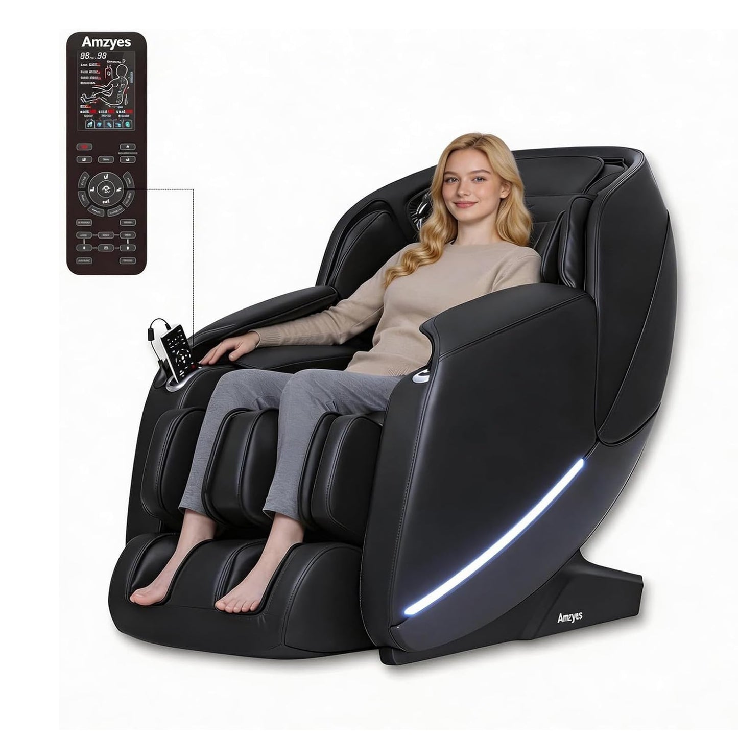 Amzyes 2026 4D Massage Chair Full Body, 17 Modes Zero Gravity Shiatsu Massage Chair with Yoga Stretch, 53.15 in SL Track, Back, Foot, Neck and Shoulder Massage, Bluetooth Speaker, Home, Black