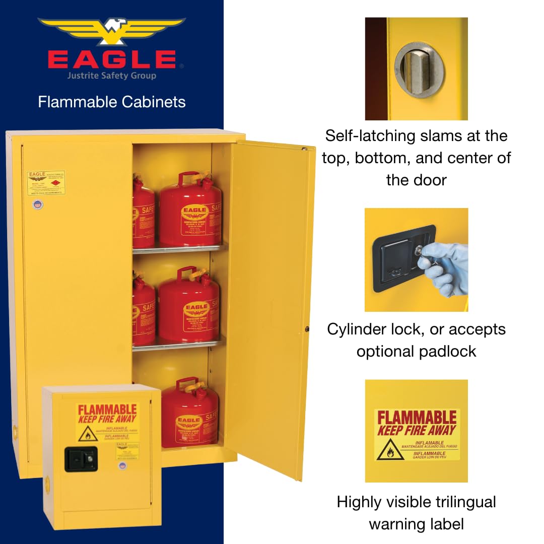 Eagle American Made 22 Gallon F﻿lammable Liquid Storage Cabinet, Manual-Close Under Counter Fireproof Cabinet for Schools, Garages, Manufacturing Facilities, 35" x 22" x 35", 1971X