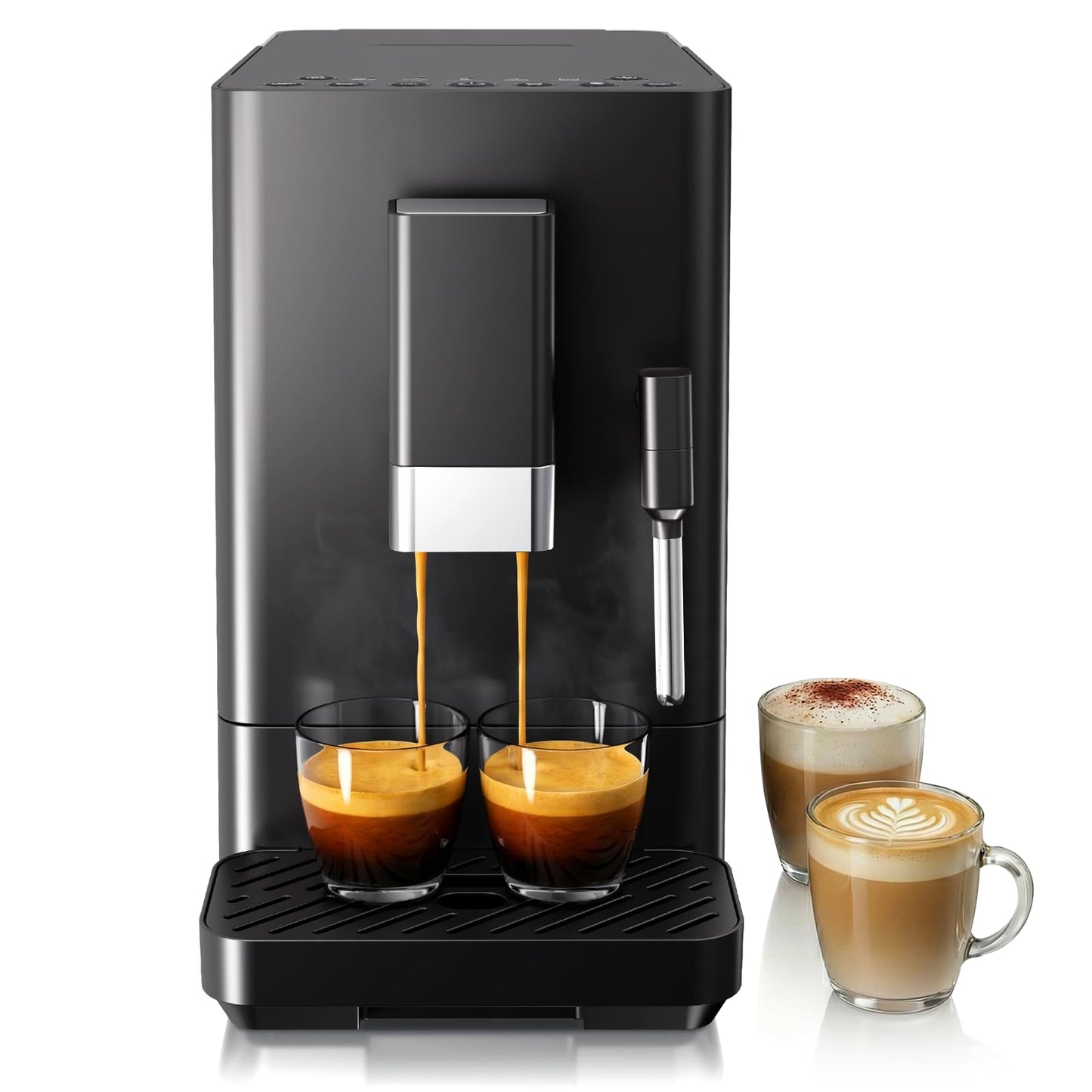 Kndko Automatic Espresso Machine, 20 Bar Coffee Maker with Grinder and Milk Frother Steam Wand, All-in-One Grind and Brew Coffee Maker, Auto Self-Cleaning, Cappuccino & Barista-Style