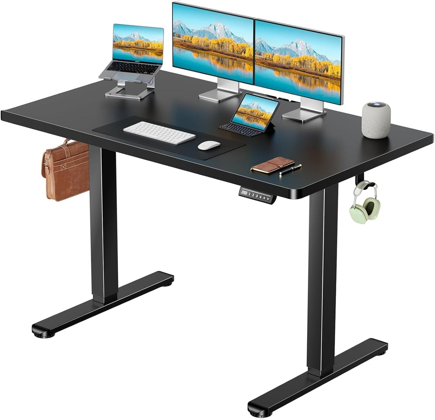 Marsail Electric Standing Desk Adjustable Height, 63 inch Large Standing Desk with Deeper Tabletop & 4 Memory Presets, One Piece Standing Desk for Home Office & Computer Workstation, Black,2 Packages