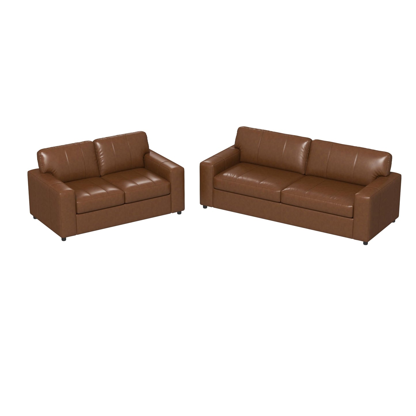 Roundhill Furniture Sakan Leather Upholstered 2-Piece Living Room Set, Sofa and Loveseat, Caramel