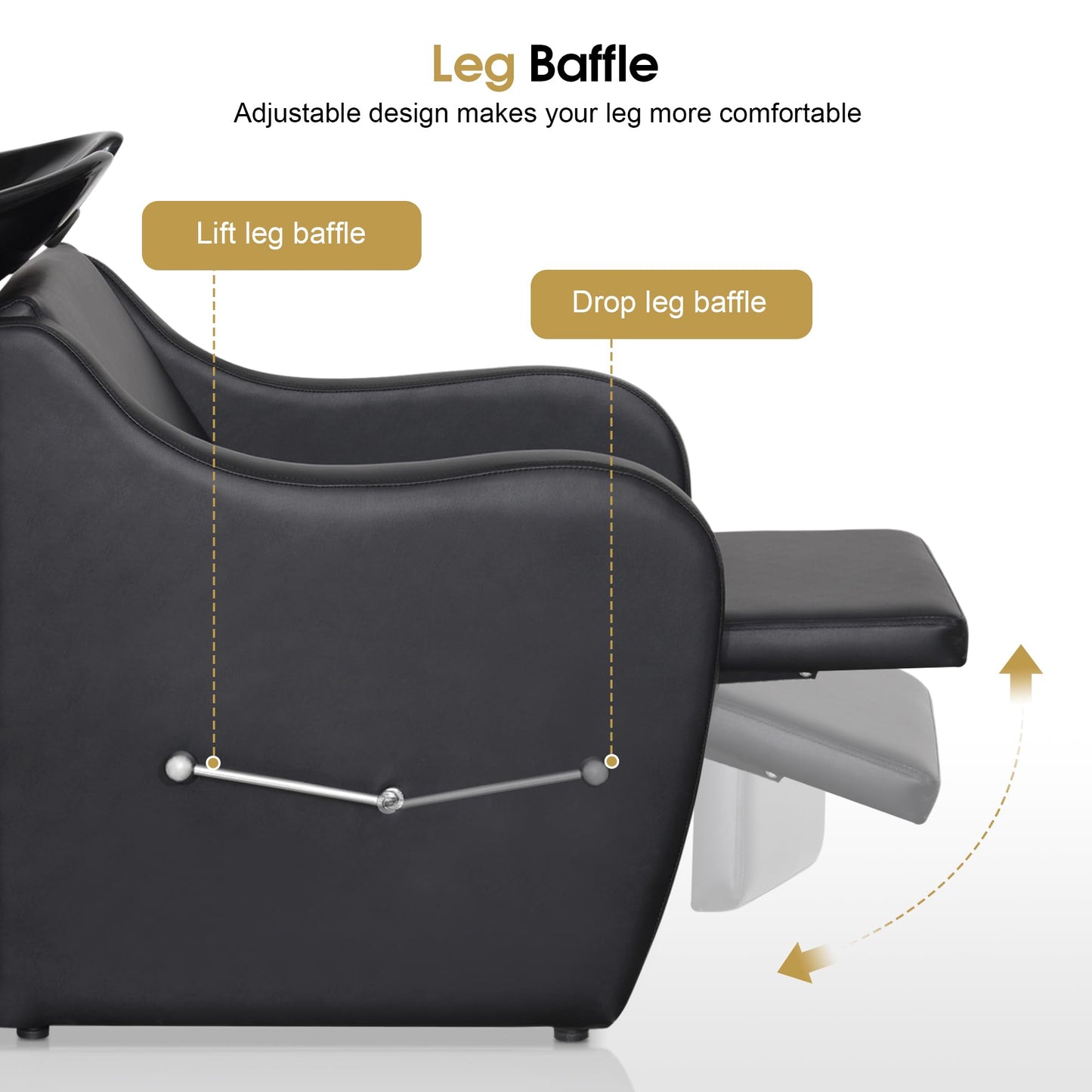 BarberPub Backwash Shampoo Station Chair with Legrest, UPC Ceramic Shampoo Bowl and Chair Set for Home Salon, Barbershop 9089 (Black)