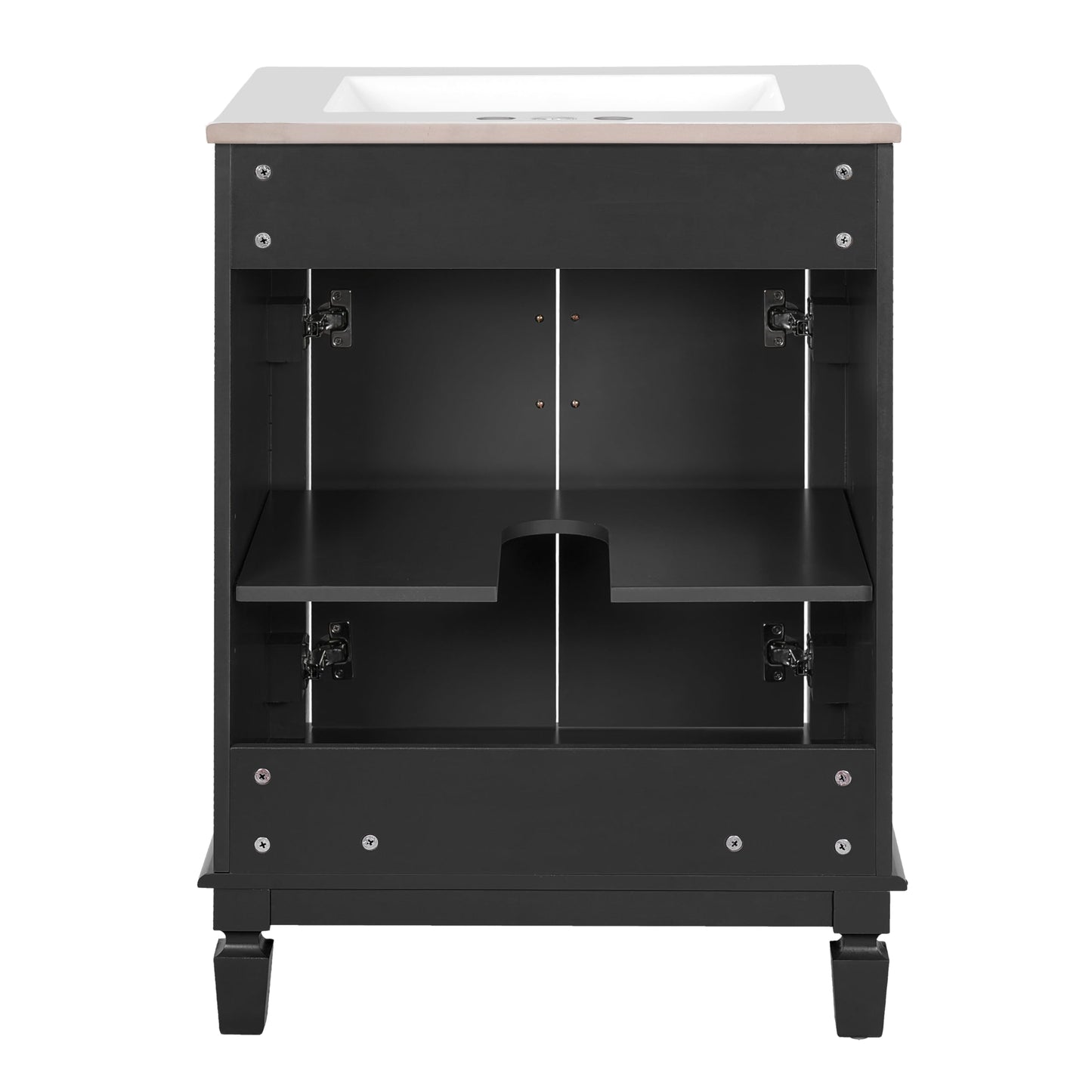 Merax 24 Inch Bathroom Vanity with Ceramic Sink, Modern Solid Wood Storage Cabinet with 2 Soft-Closing Doors and Adjustable Shelf, Black