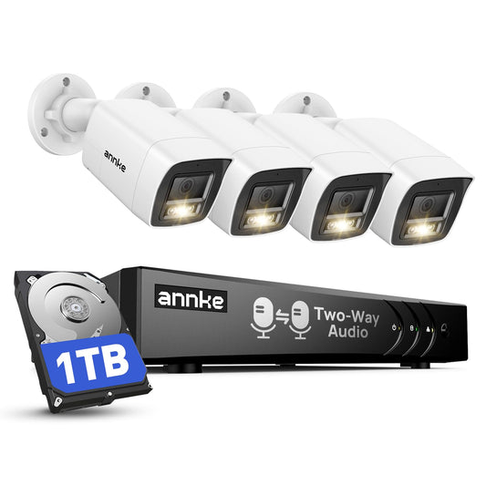 ANNKE 3K Two-Way Audio Security Camera System, 8CH H.265+ DVR with AI Human/Vehicle Detection, 4X 5MP CCTV Wired Cams with Color Night Vision, 1TB HDD for Home Surveillance 24/7 Recording