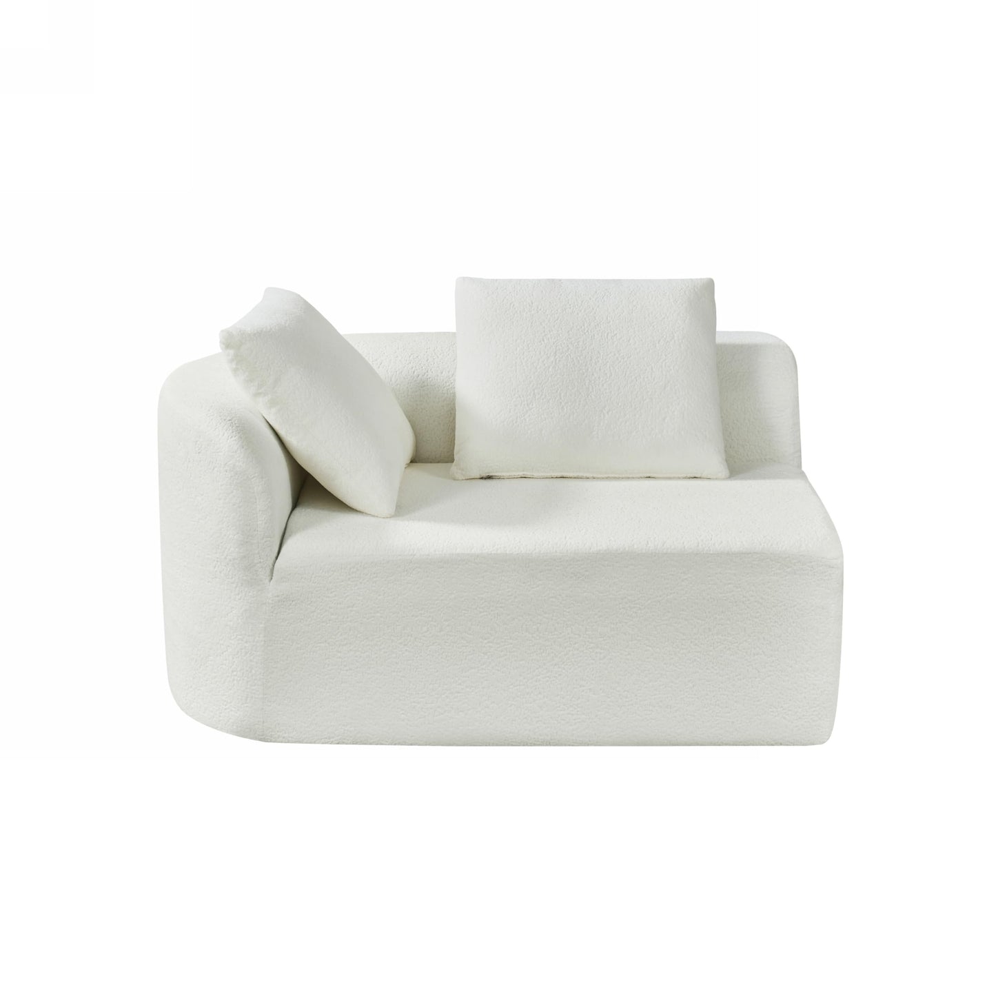 Merax 116" Curved Polyester Sectional Sofa, Modern Pearl Upholstery 3 Seat Cloud Couch with Chaise Lounge & 4 Pillows for Living Room, Beige